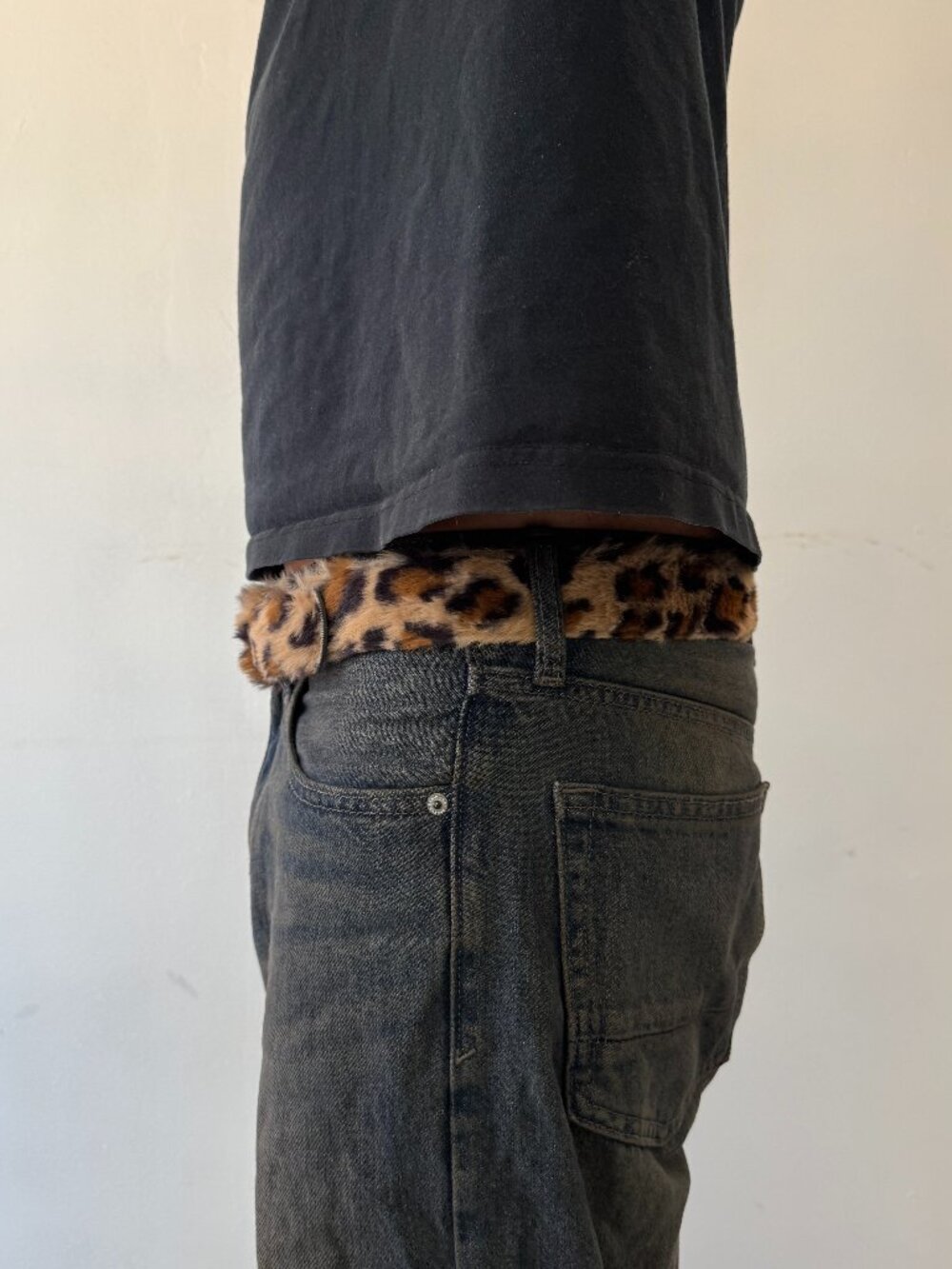 Fluffy Faux Fur Leopard Print Silver Buckle Belt